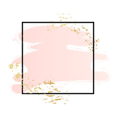 Rose and pink background stroke square frame. Vector gold pink brush makeup beauty abstract geometric logo