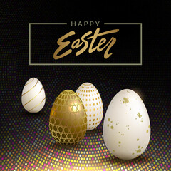 Easter eggs with a pattern, a composition of a black shade with a bright mosaic