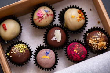 set of handmade luxury chocolate pralines