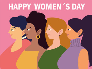 happy womens day, portrait cartoon female characters