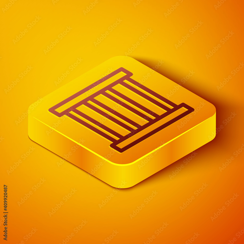 Poster isometric line prison window icon isolated on orange background. yellow square button. vector.