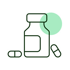Medicine bottle and pills vector icon. Medicament