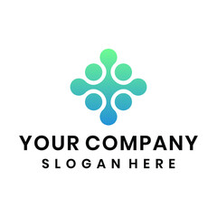 Medical cross connected dots technology logo