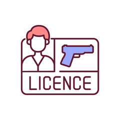 Gun license RGB color icon. Weapon control. Permit for pistol for self defense and protection. Firearms regulation. Legislation for civilian ownership of handgun. Isolated vector illustration
