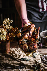 Roasted duck with potatoes..style vintage