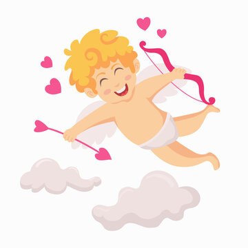 Cute cupid flying with arrows and bow vector illustration