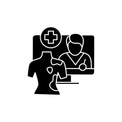 Teledermatology glyph icon. Telehealth medical care. Virtual dermatology consultation. Telemedicine, health care concept. Online medicine, skin examination. Isolated silhouette vector illustration