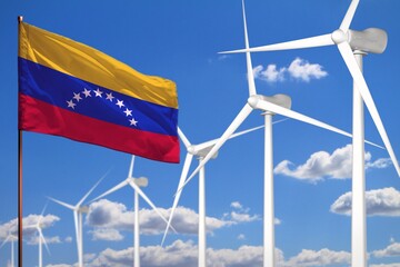 Venezuela alternative energy, wind energy industrial concept with windmills and flag industrial illustration - renewable alternative energy, 3D illustration