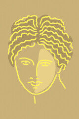 Line drawing of surreal face. Modern art creative image with fine woman. Crazy contemporary drawing in modern cubism style. Pop art poster. Zine culture. Funky minimalist. Young beautiful girl.