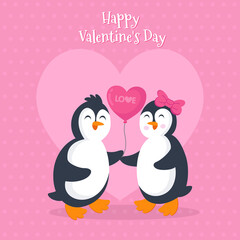 Valentine's day card vector illustration with Cute penguin couple
