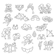 Set of cute Valentine day doodle elements