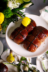 chocolate orange hot cross buns.traditional easter pastries.