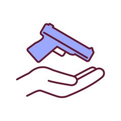 Gun ownership RGB color icon. Handgun for self defense and personal protection. Legislation and laws for guns. Weapon control for security. Firearms regulation. Isolated vector illustration