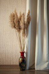 Bouquet of pampas grass in a vase . Interior decoration element