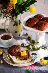 chocolate orange hot cross buns.traditional easter pastries.