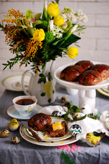 chocolate orange hot cross buns.traditional easter pastries.