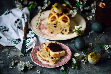 Hot cross bun loaf.traditional easter pastries.