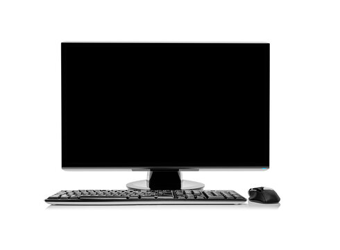 Desktop computer or computer monitor isolated on white background.