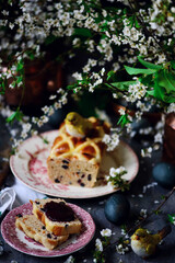 Hot cross bun loaf.traditional easter pastries.