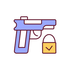 Gun rights RGB color icon. Secure firearms handling. Weapon for protection. Handgun regulation. Legislation for gun ownership. Gun control for small arms. Isolated vector illustration