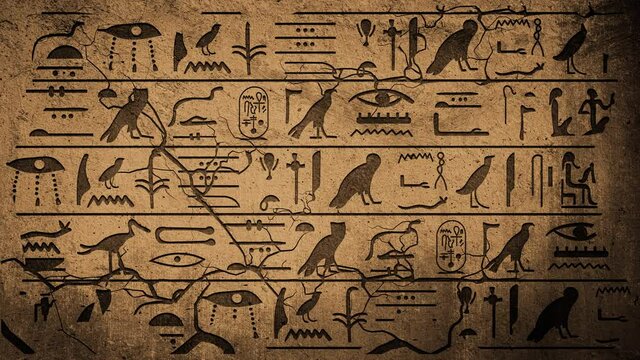 Pyramid Giza Cairo Tomb, Hieroglyphics on Ancient Egyptian Stone Carving background