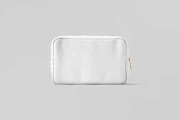 Blank white canvas cosmetic bag mockup, gray background