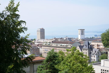Fototapeta na wymiar Cityscape of Lausanne, Switzerland on a sunny day