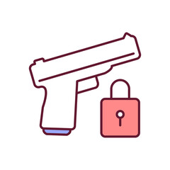 Firearm security RGB color icon. Personal safety, protection of life, violence prevention. Gun control. Weapon regulation. Legislation and regulation for guns. Isolated vector illustration