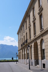 city center of vevey, switzerland near lake geneva