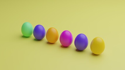 multicolored Easter eggs on yellow background. colored eggs