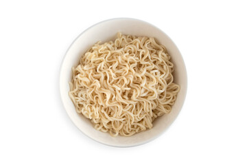 Noodle in bowl isolated on white background. Top view.