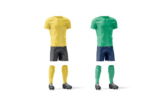 Blank Yellow And Green Soccer Uniform Mockup Set, Side View