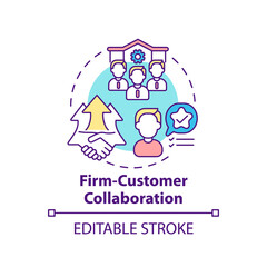 Firm-customer collaboration concept icon. Co creation type idea thin line illustration. Managing customer relationship. Establishing trust. Vector isolated outline RGB color drawing. Editable stroke