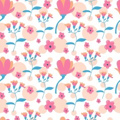 Seamless pattern with cute spring flowers. Pastel colors. For textiles, wallpaper, paper and scrapbooking. Vector illustration isolated on white background.