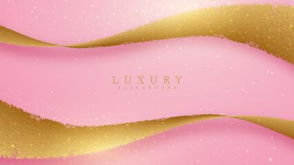 Luxury golden line background pink shades in 3d and paper cut abstract style , Valentines day concept, Illustration from vector about modern template deluxe design.
