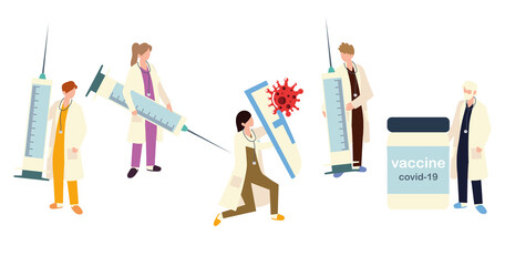 doctors with vaccine and syringes for coronavirus covid 19 protection