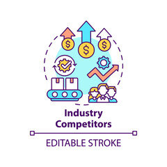 Industry competitors concept icon. Competitive rivalry idea thin line illustration. Businesses selling similar product, service. Vector isolated outline RGB color drawing. Editable stroke