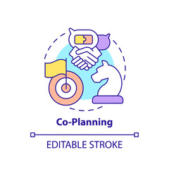 Co-planning concept icon. Co-production element idea thin line illustration. Participatory approach to design. Consensus and cooperation. Vector isolated outline RGB color drawing. Editable stroke