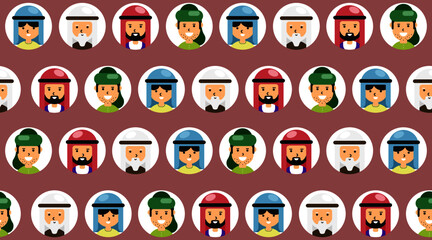 Colorful Seamless Pattern of Muslim People for Printable Background Template Vector.