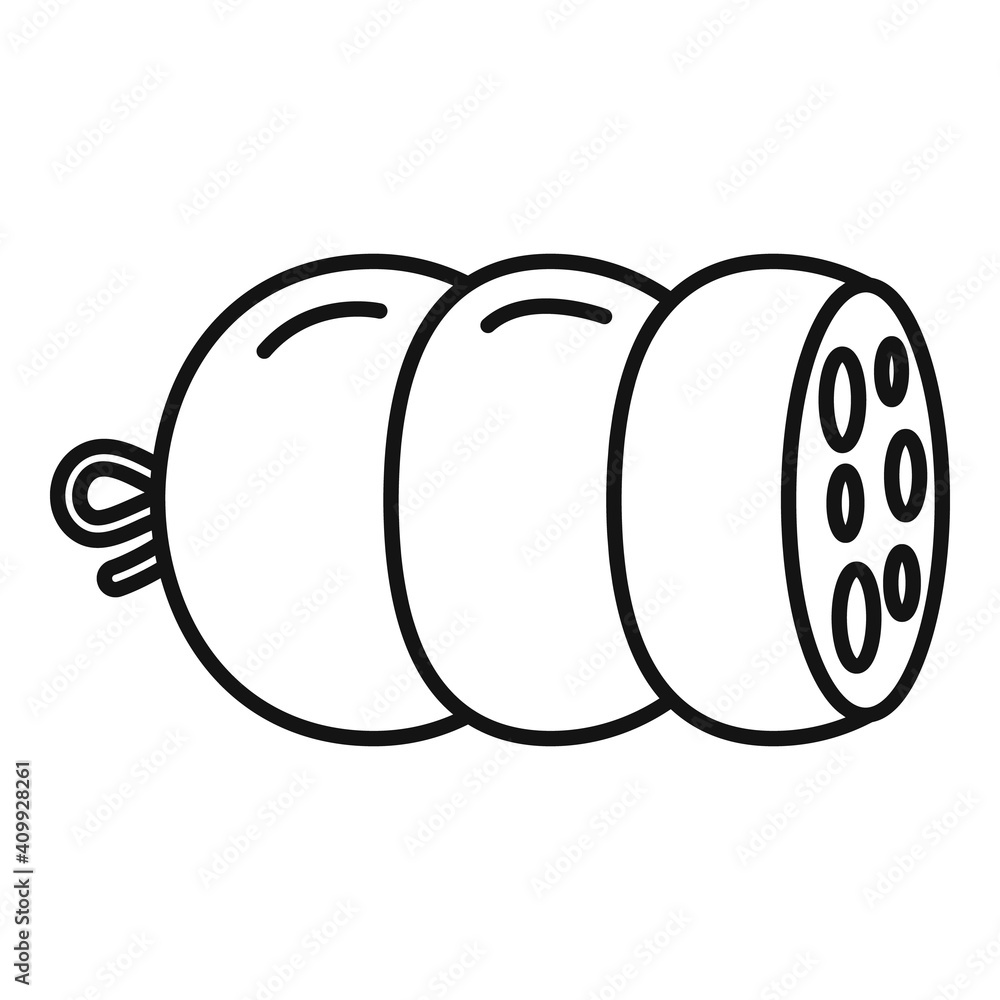 Sticker Salami sausage icon. Outline salami sausage vector icon for web design isolated on white background