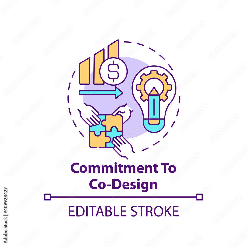 Poster commitment to co-design concept icon. condition for co-design idea thin line illustration. focusing 
