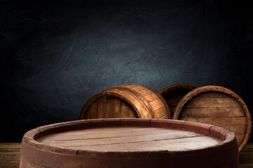 background of barrel and worn old table of wood