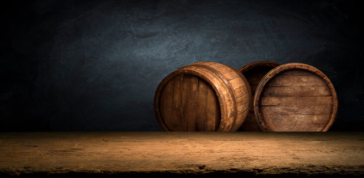 background of barrel and worn old table of wood