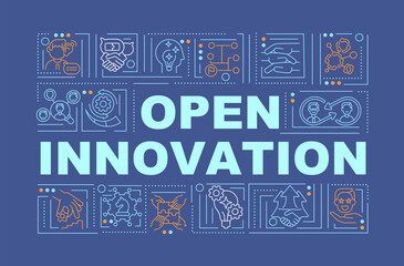 Open digital innovation world concepts banner. Consideration of different points of view. Infographics with linear icons on blue background. Isolated typography. Vector outline RGB color illustration