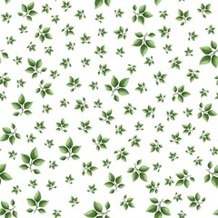 Seamless pattern with green leaves, blueberry and rowan branches