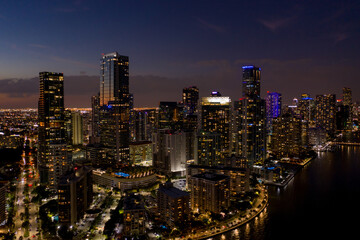 Fototapeta na wymiar Long exposure night aerial photo Brickell Miami FL