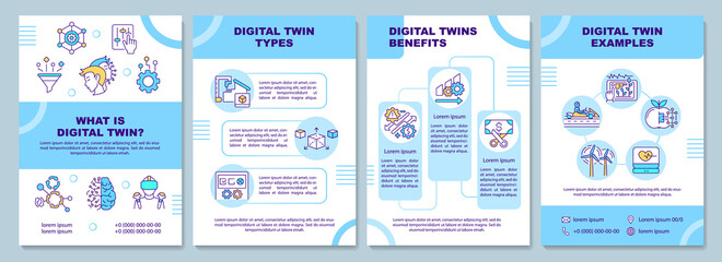 Digital twin brochure template. Flyer, booklet, leaflet print, cover design with linear icons. Computerized development cycle. Vector layouts for magazines, annual reports, advertising posters - obrazy, fototapety, plakaty