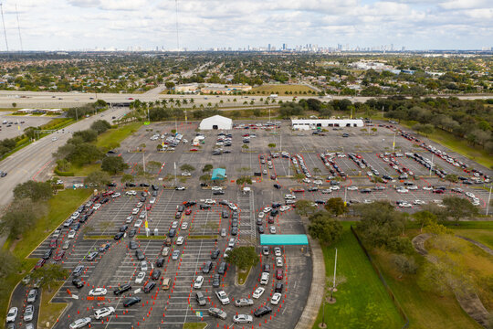 Appointment Lines For Vaccine Covid 19 Coronavirus Miami FL Aerial Photo