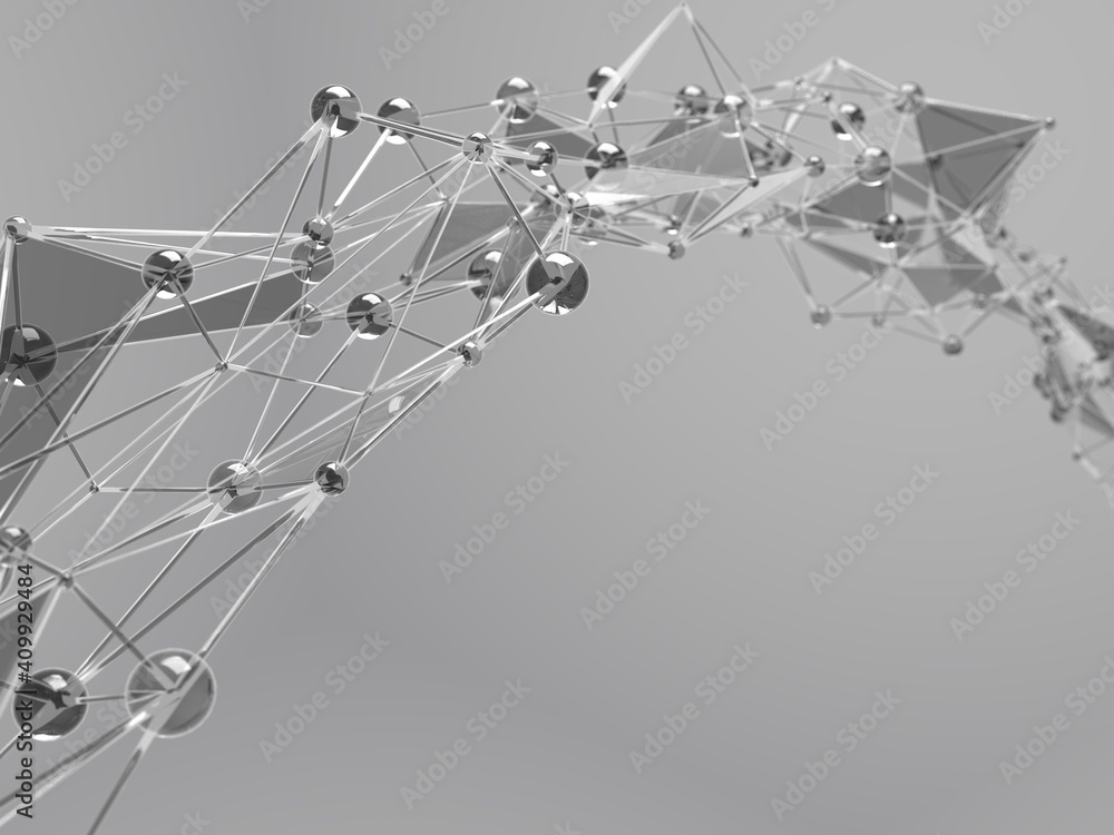 Poster polygonal abstract structure with connecting molecule lines design for digital technology or science