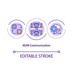 M2M communication concept icon. Exchange of information between robots idea thin line illustration. Vector isolated outline RGB color drawing. Use in medicine and industry. Editable stroke